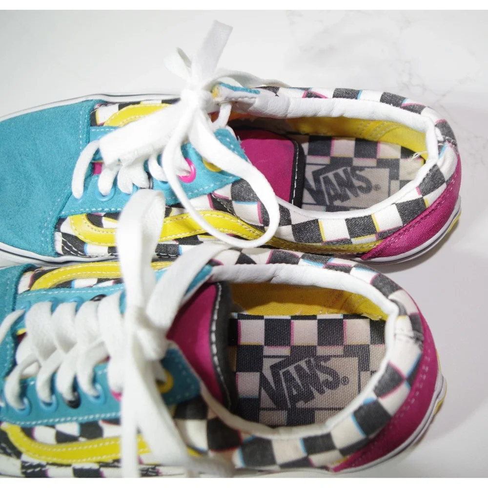 Vans Old Skool Crazy Check Multi Color Sneakers Men's 7 Women's 8.5 Multi Color